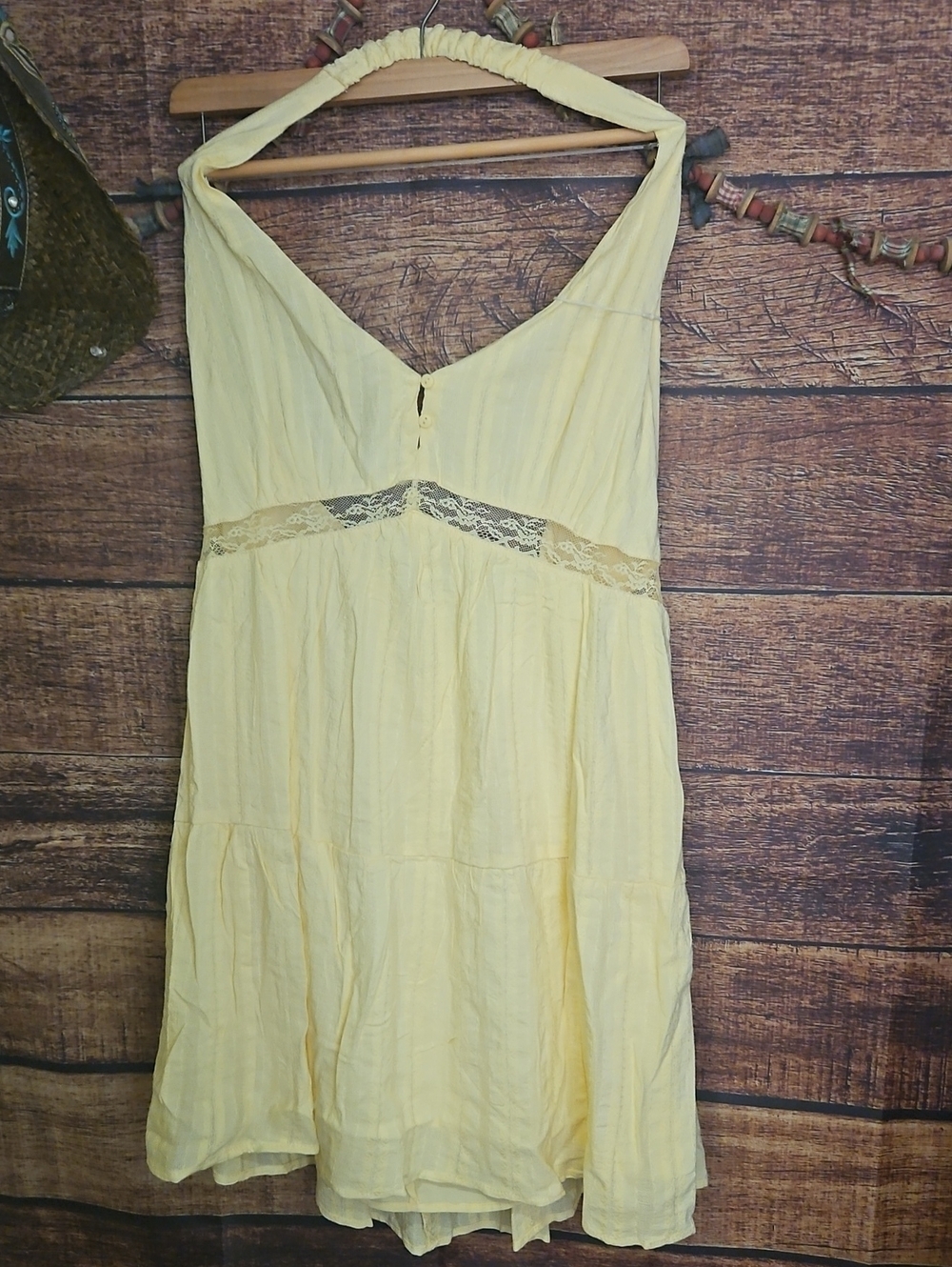 NWT "NO BOUNDARIES" LUSCIOUS LEMON COTTON HALTER NECK DAINTY DRESS! LG